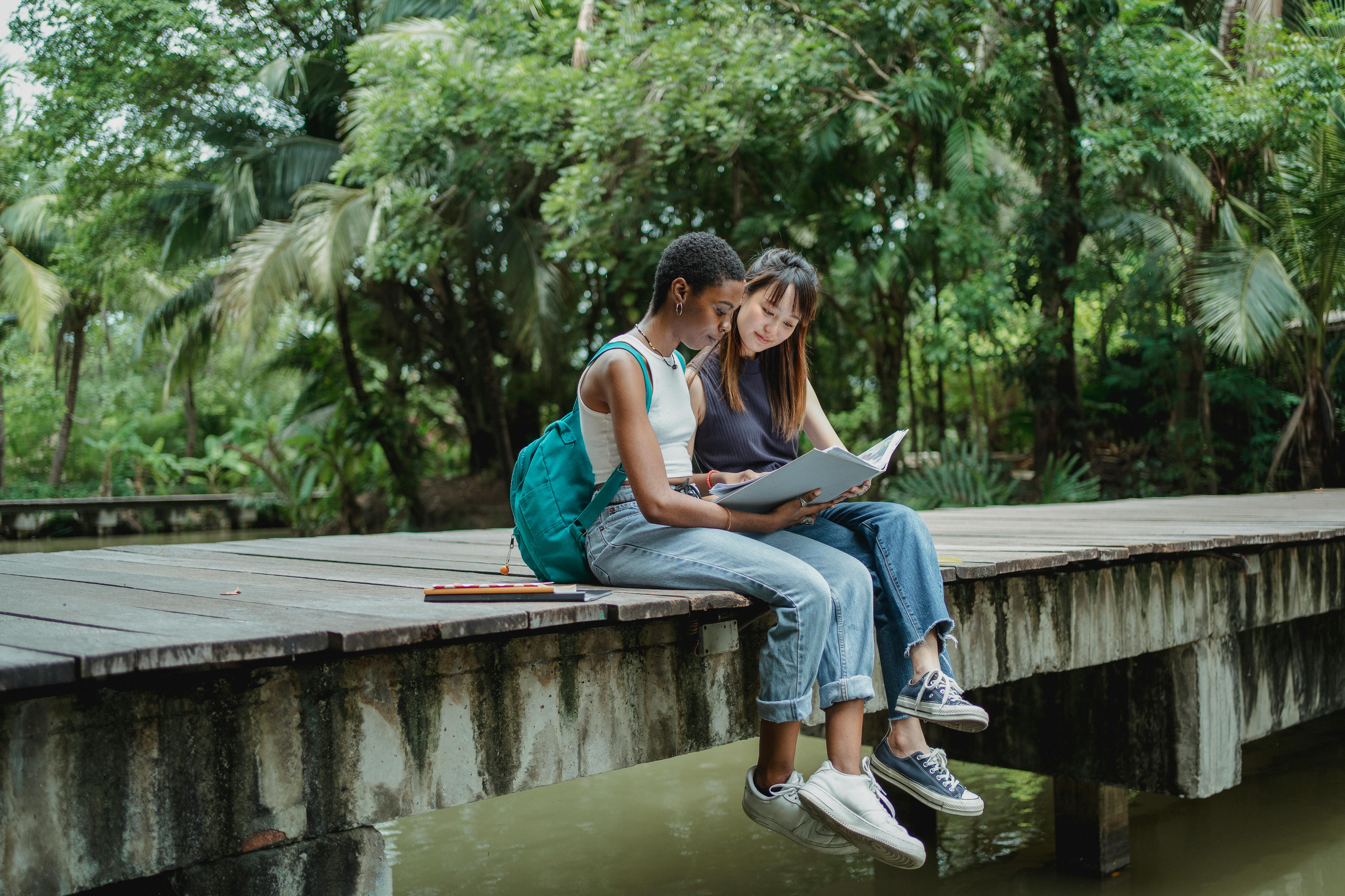 Students walking through a Dutch university campus.