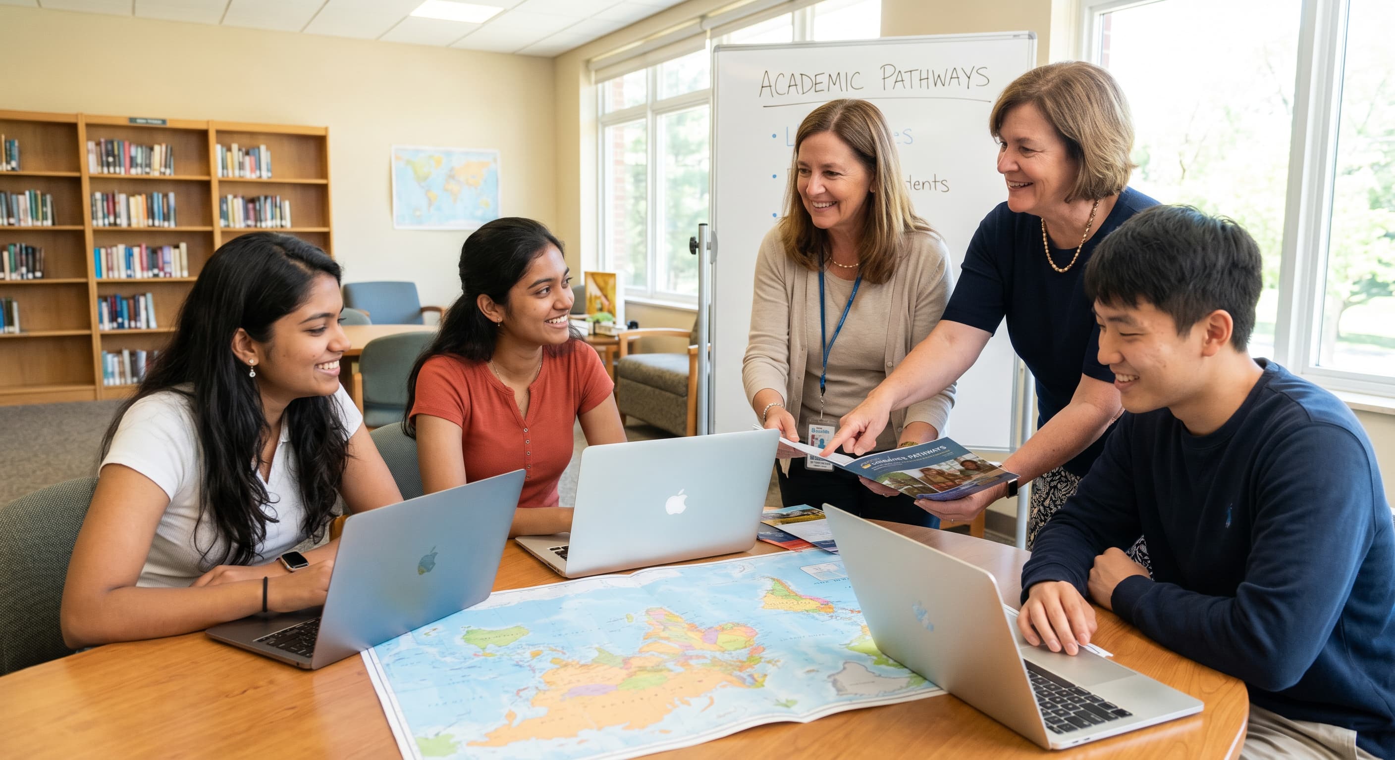 A student weighing UK academic pathways with an adviser.