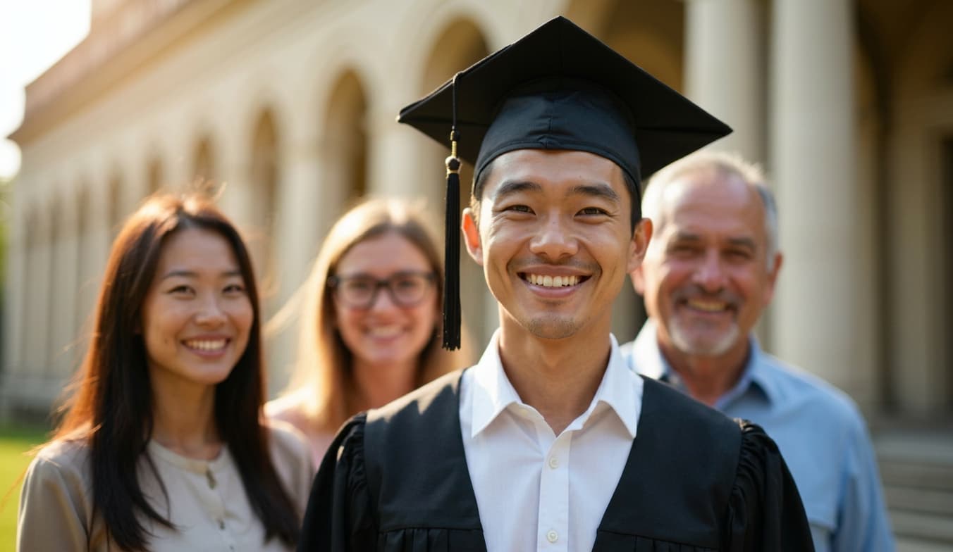 A guardian supporting a younger international student.