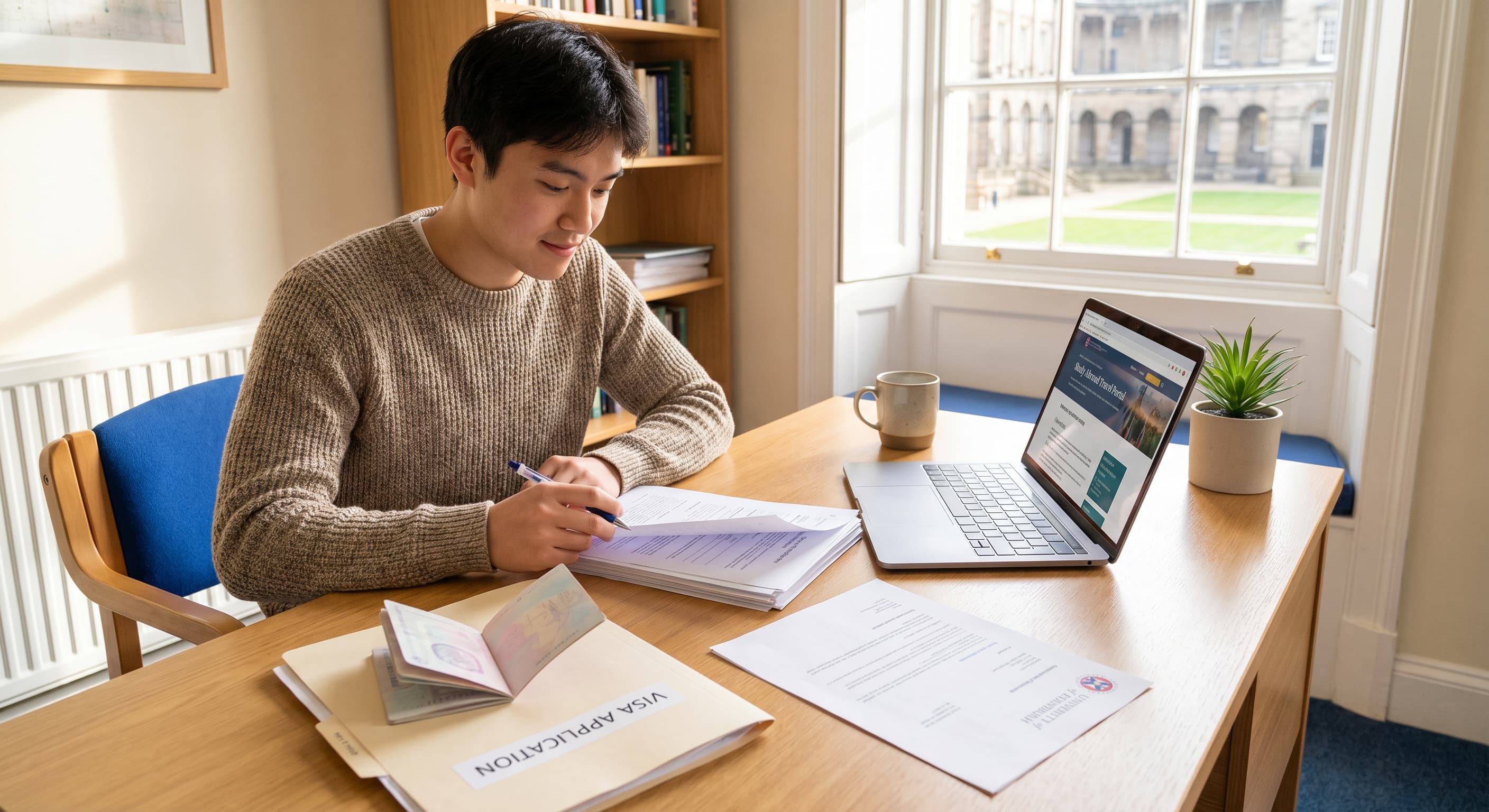 Student preparing a study visa application.